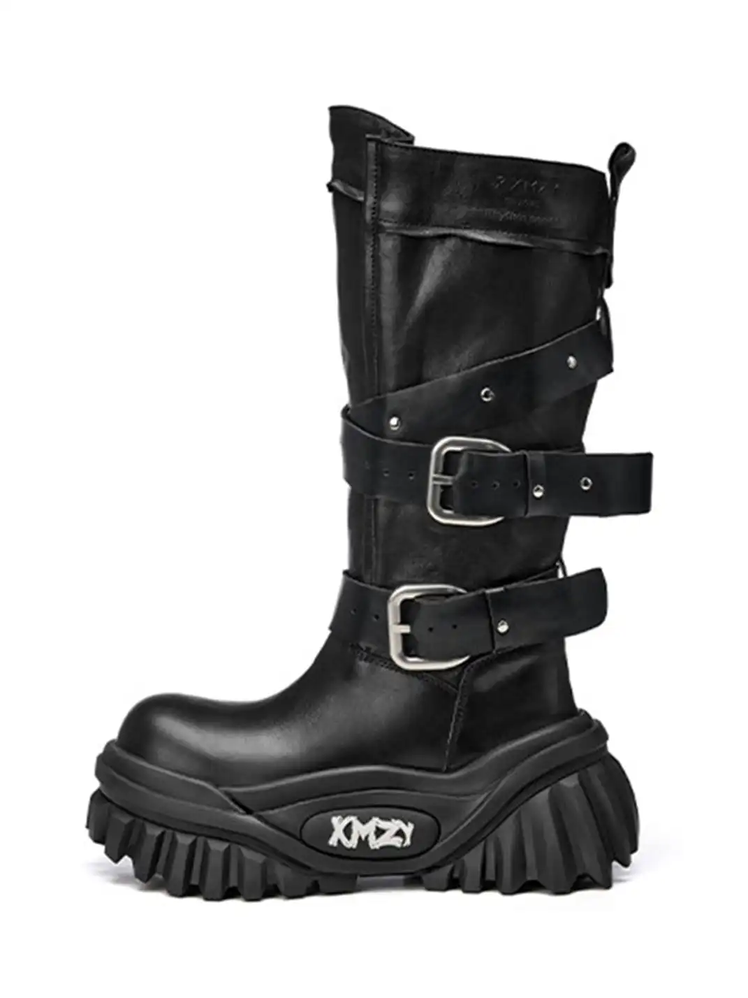 XMZY | Wrinkled Leather Knee-High Platform Riding Boots