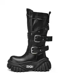 XMZY | Wrinkled Leather Knee-High Platform Riding Boots