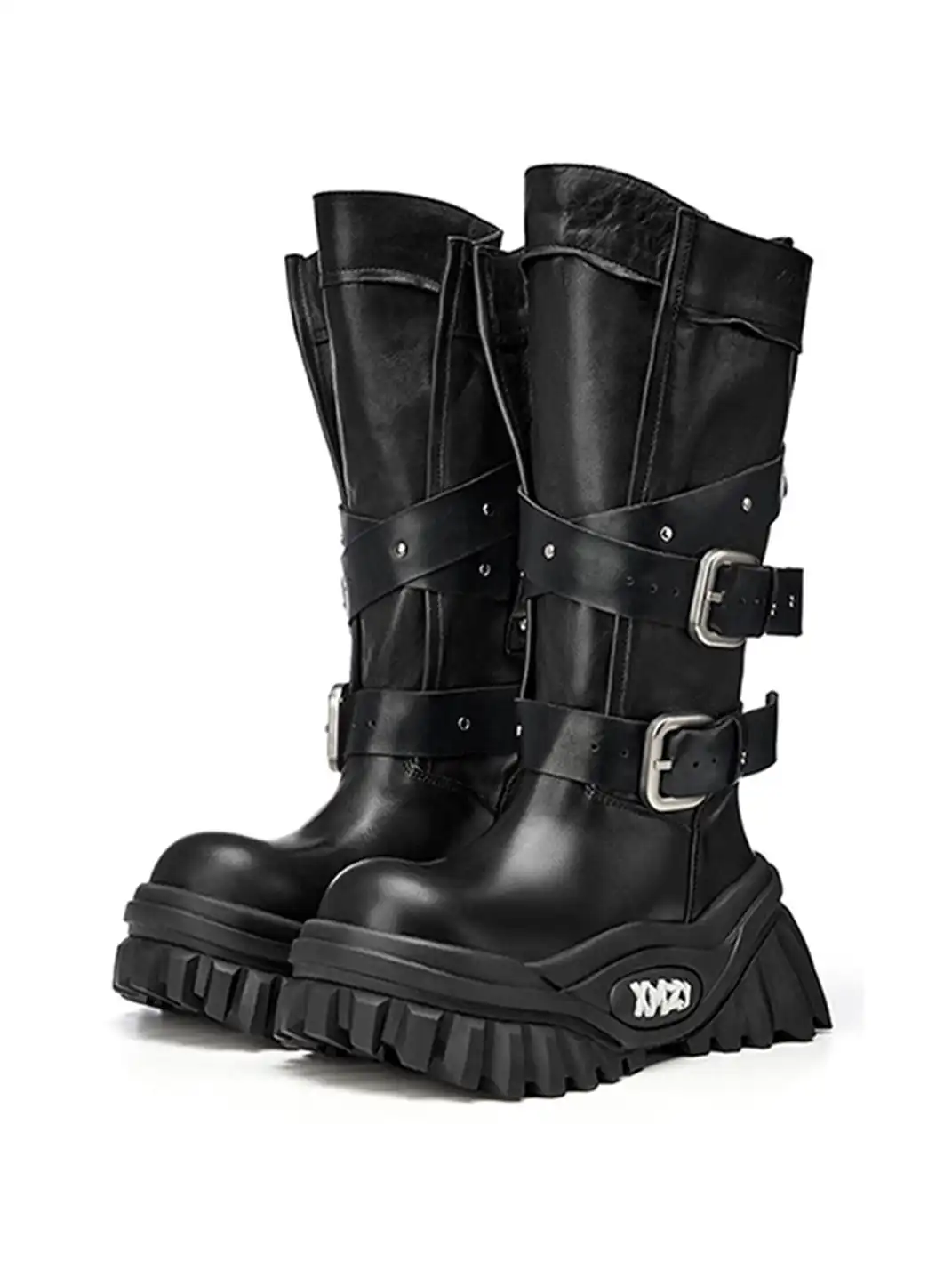 XMZY | Wrinkled Leather Knee-High Platform Riding Boots