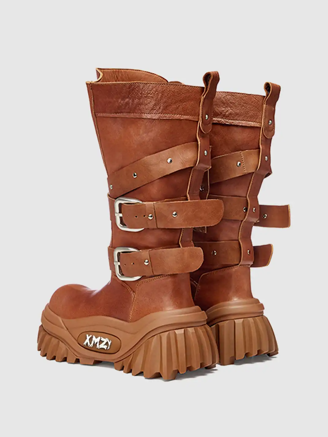 XMZY | Wrinkled Leather Knee-High Platform Riding Boots