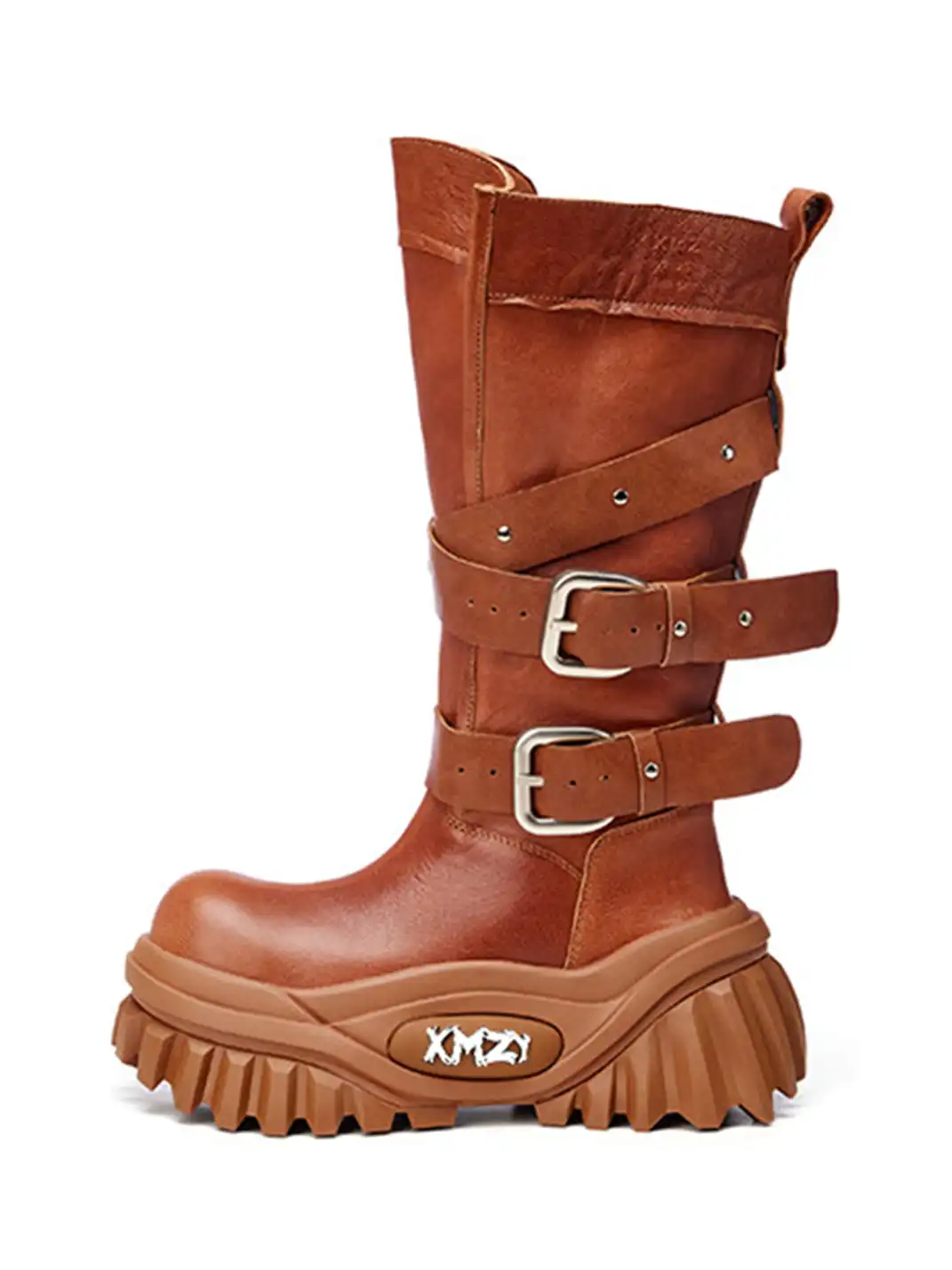 XMZY | Wrinkled Leather Knee-High Platform Riding Boots