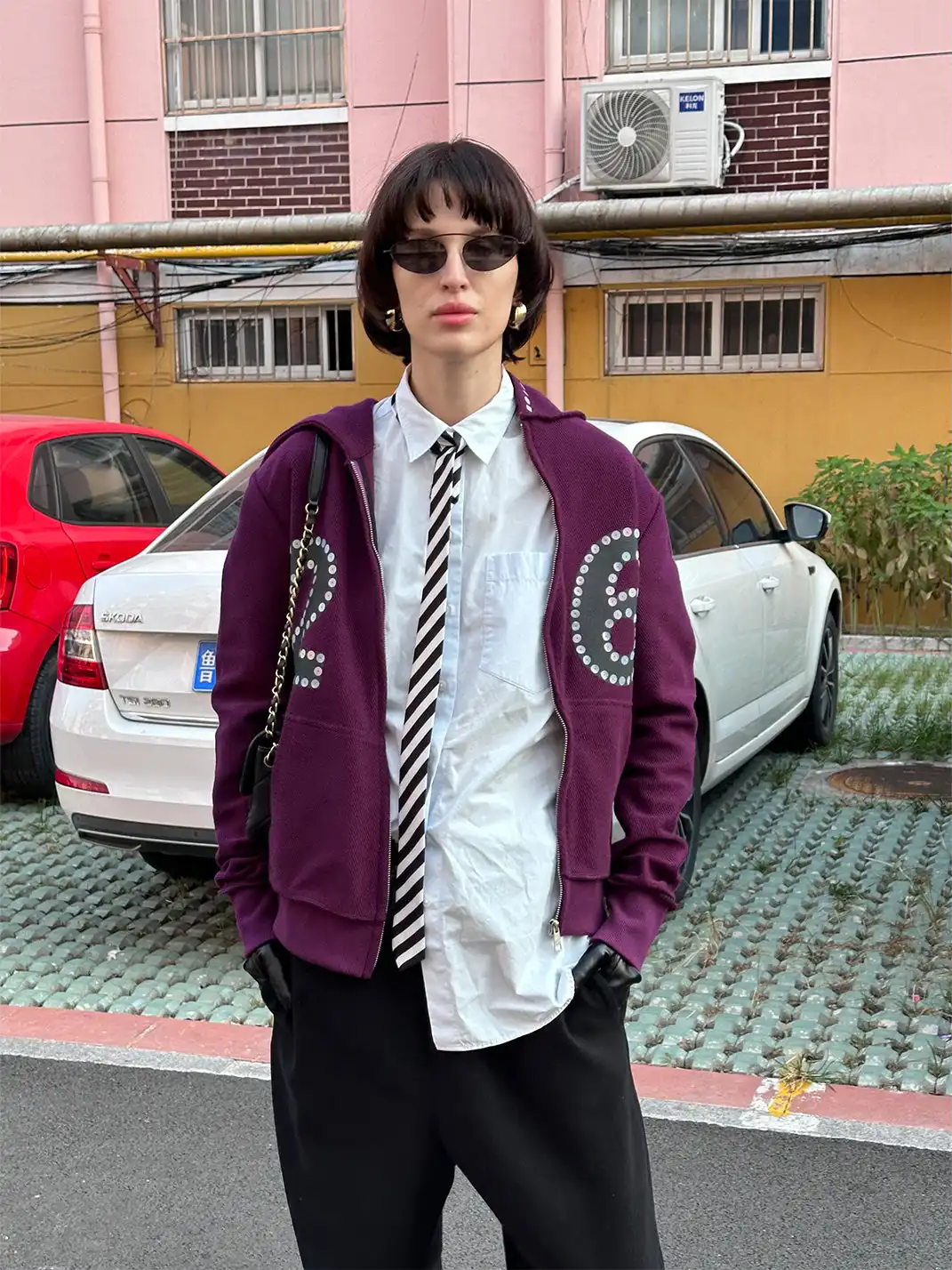 XaLWORCLO | No.26 Print Oblique Zip Sequin Jacket