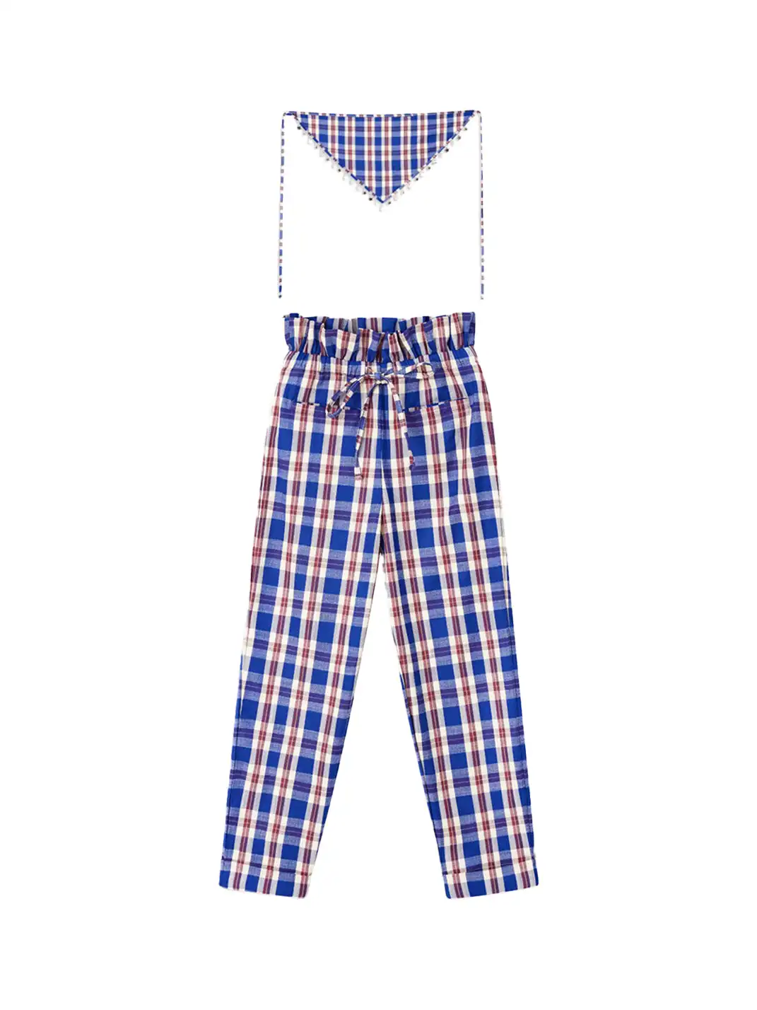 XaLWORCLO | Sequin Pleated Lace Drawstring Plaid Pants Two-Piece Set