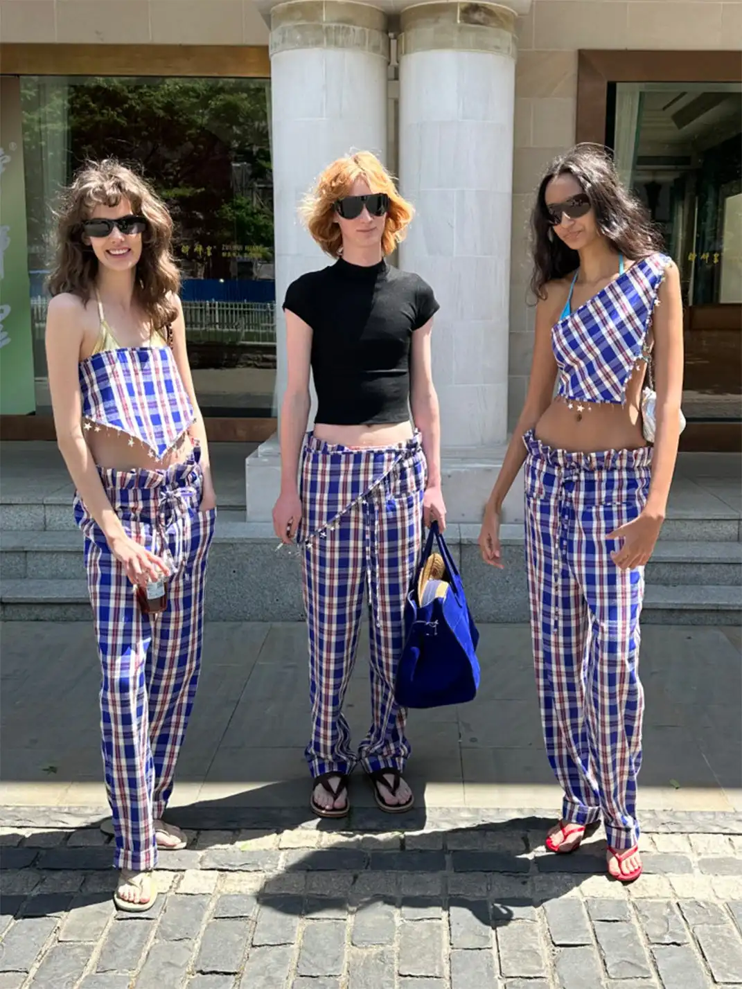 XaLWORCLO | Sequin Pleated Lace Drawstring Plaid Pants Two-Piece Set