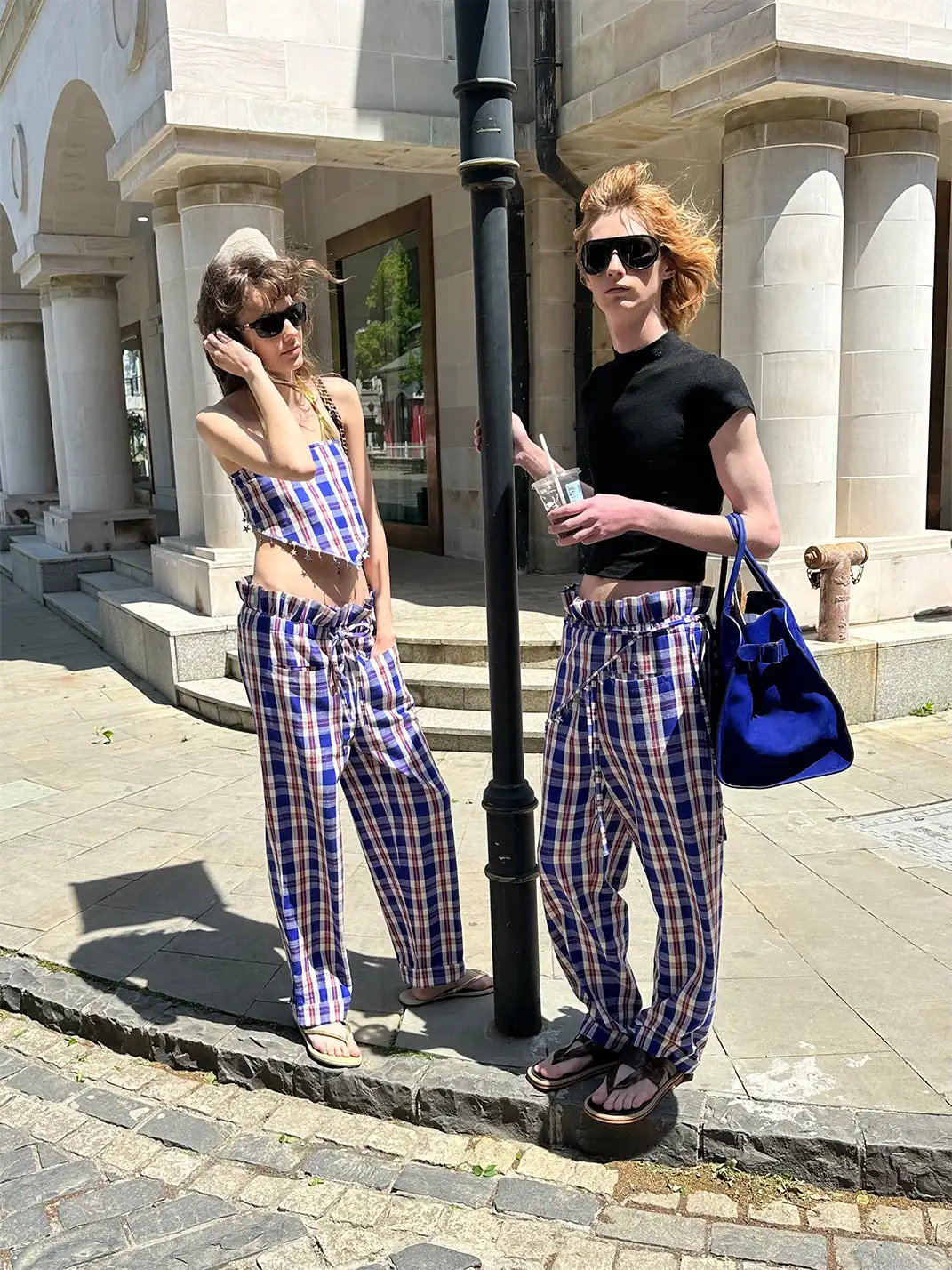 XaLWORCLO | Sequin Pleated Lace Drawstring Plaid Pants Two-Piece Set