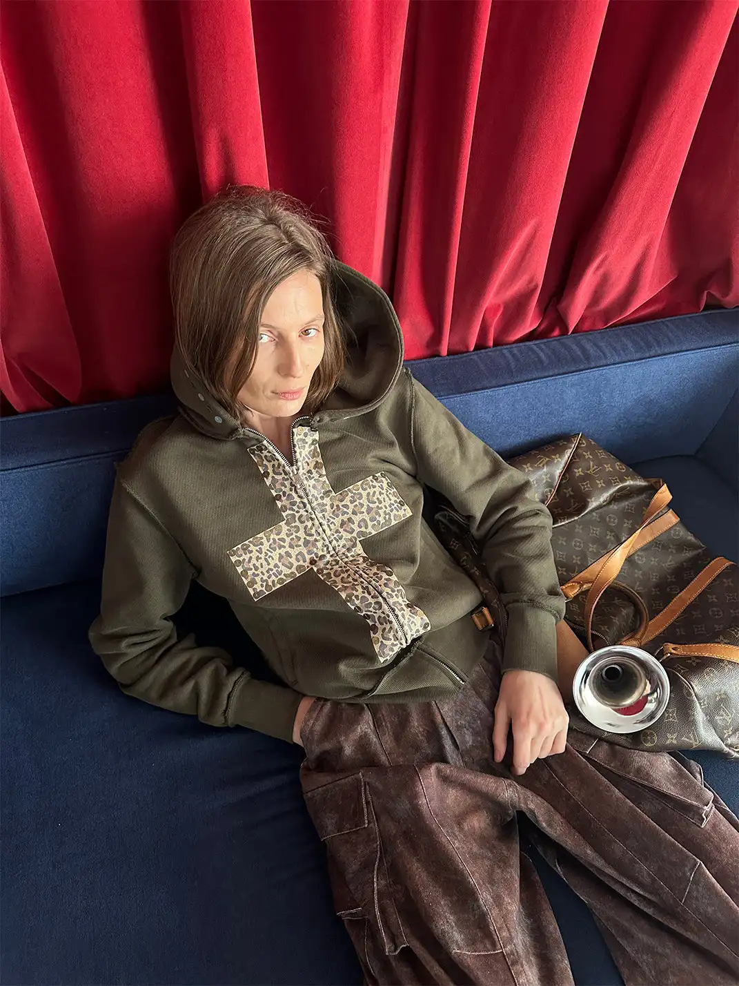 XaLWORCLO | Cross Leopard Print Sequin Hooded Sweatshirt Coat