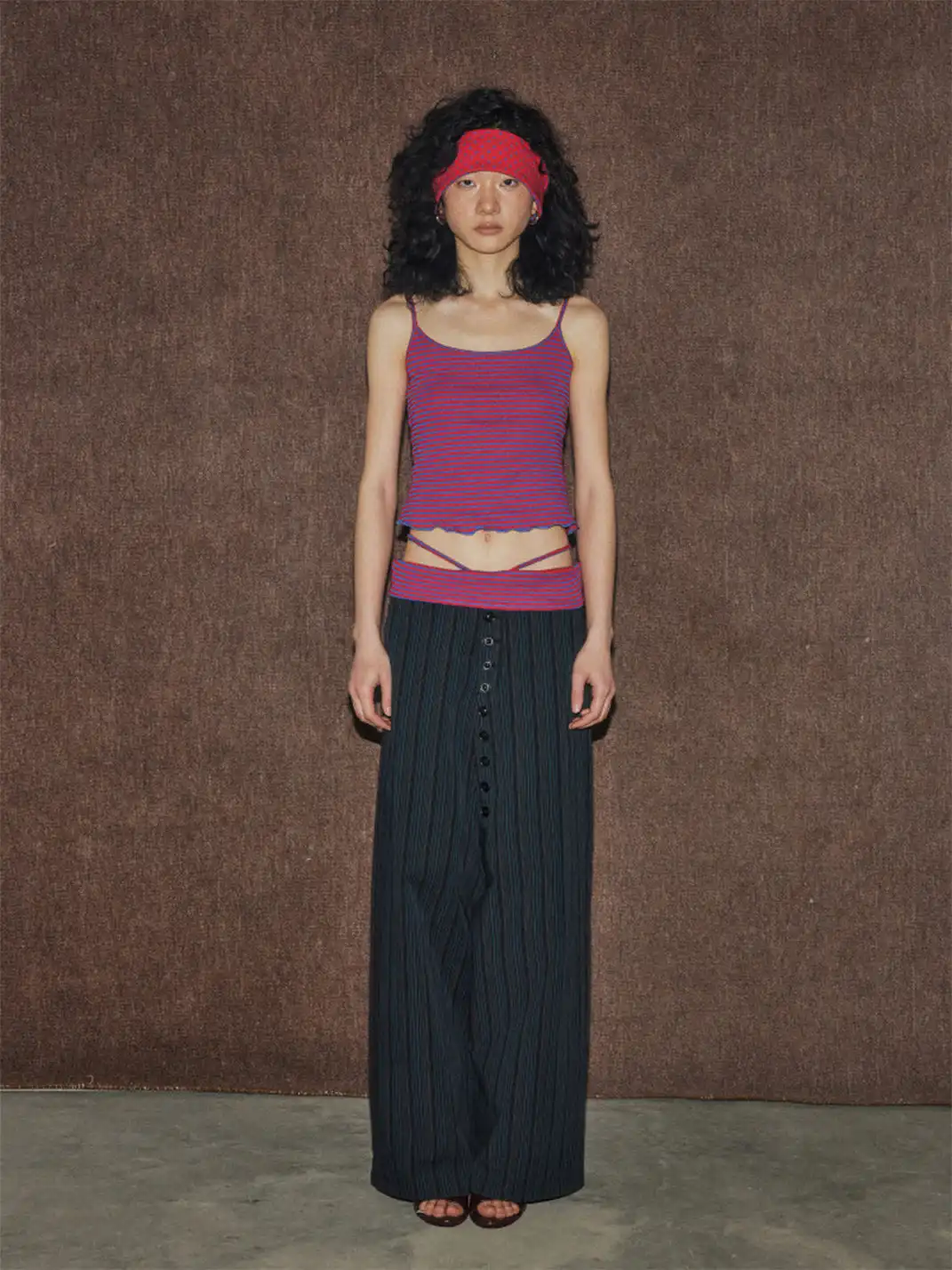 MottoKiraku | Button Front Striped Casual Pants