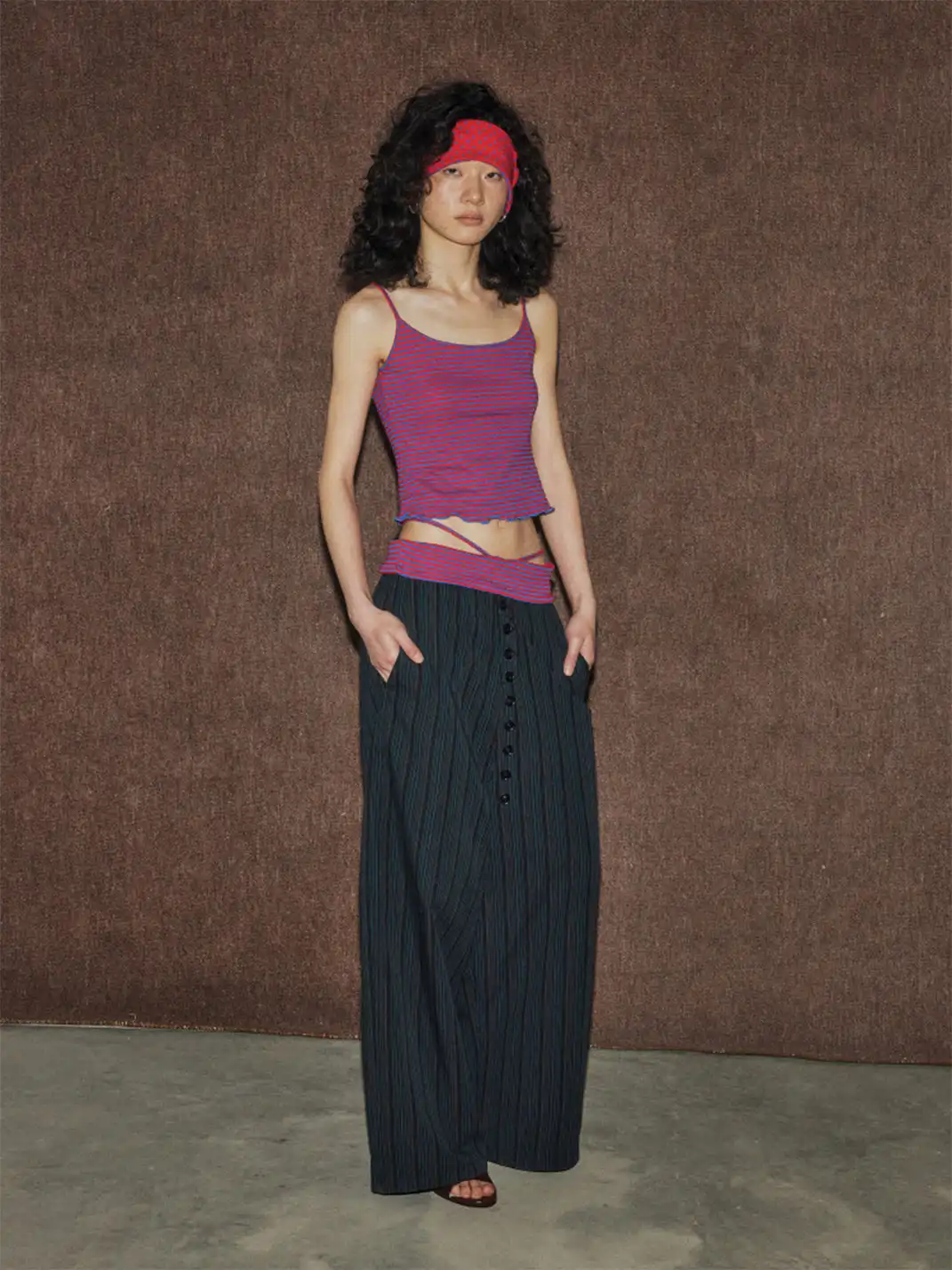 MottoKiraku | Button Front Striped Casual Pants