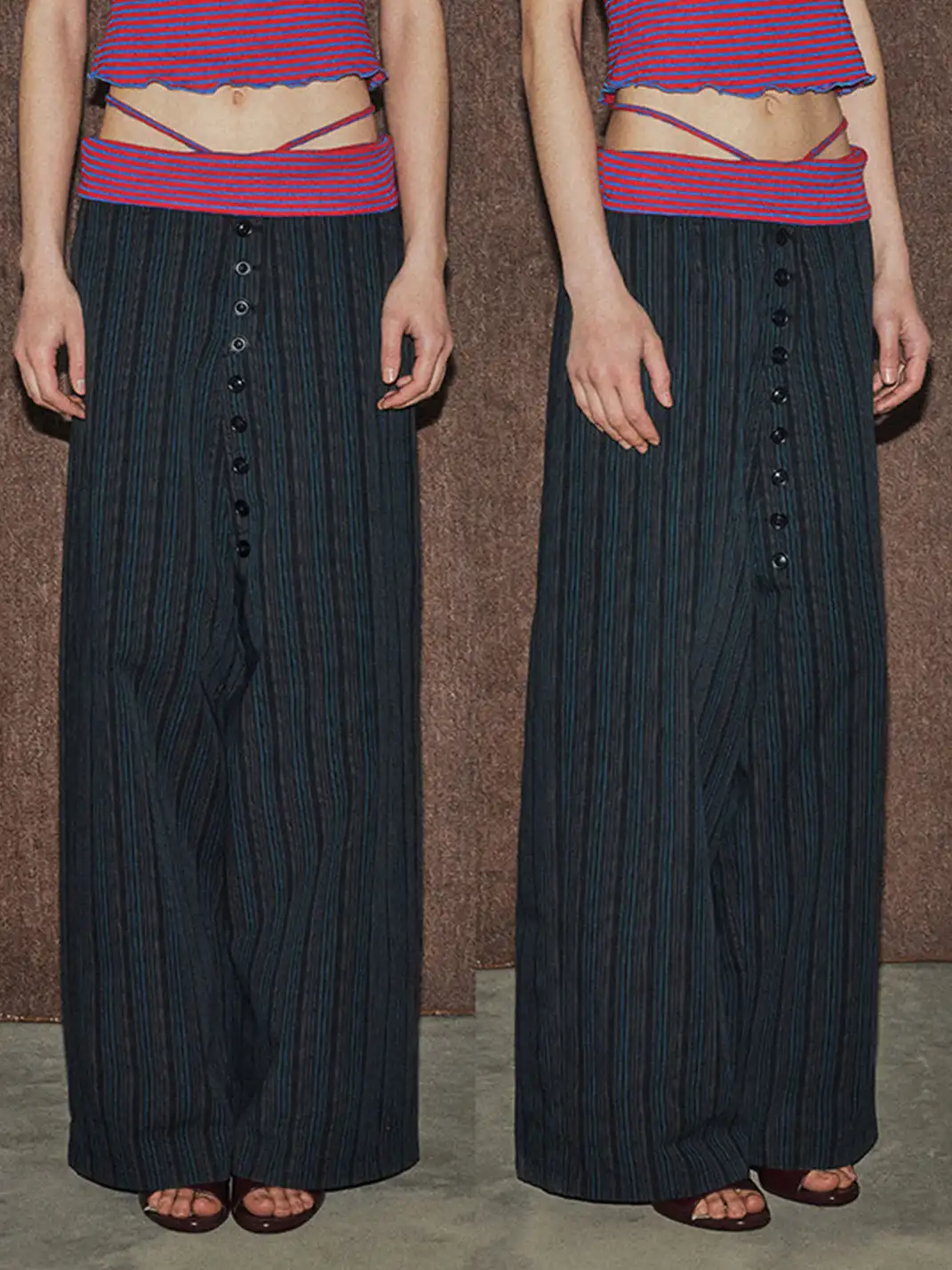 MottoKiraku | Button Front Striped Casual Pants
