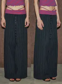 MottoKiraku | Button Front Striped Casual Pants