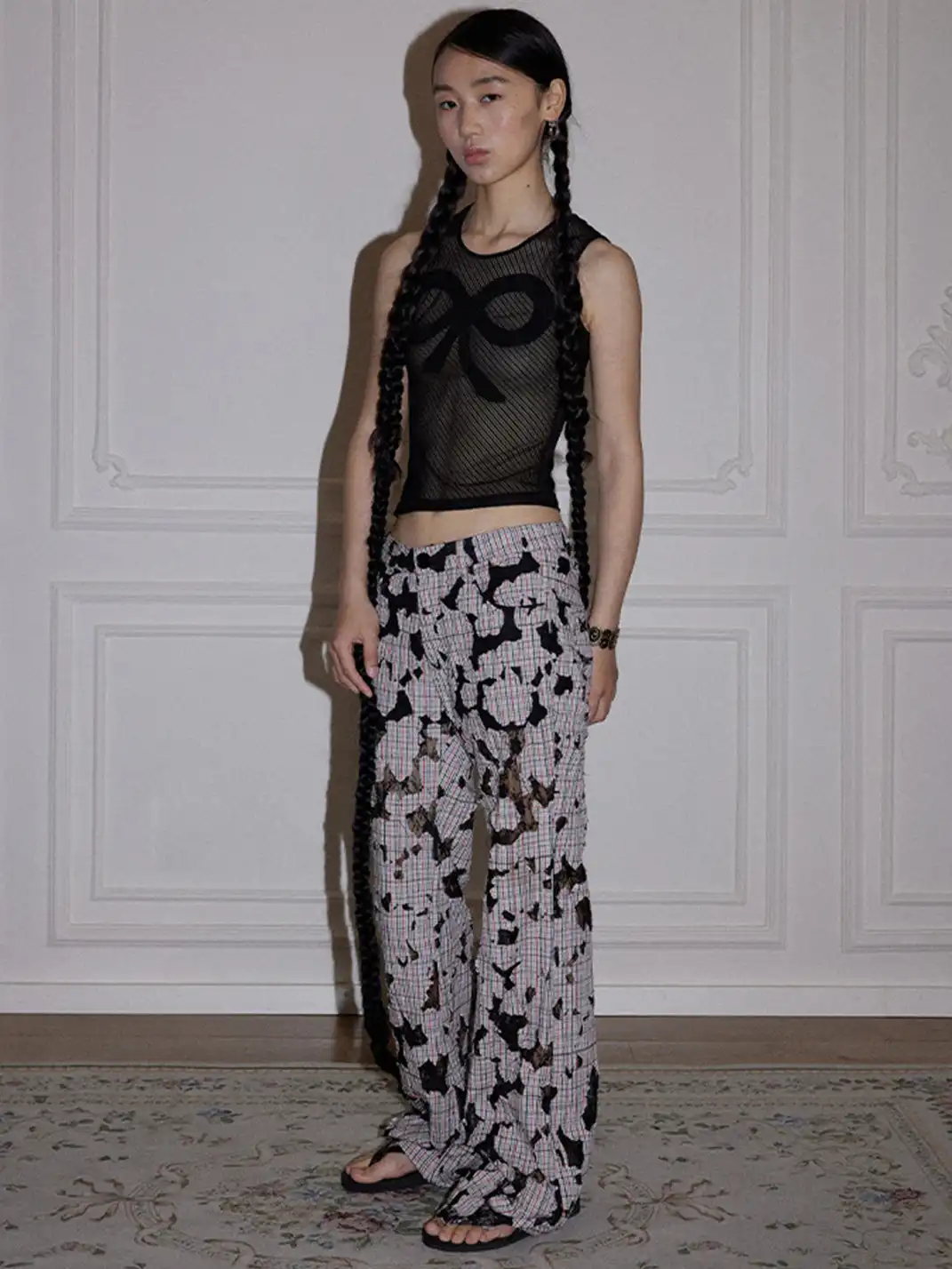 MottoKiraku | Lace Spliced Hollow Out Long Pants