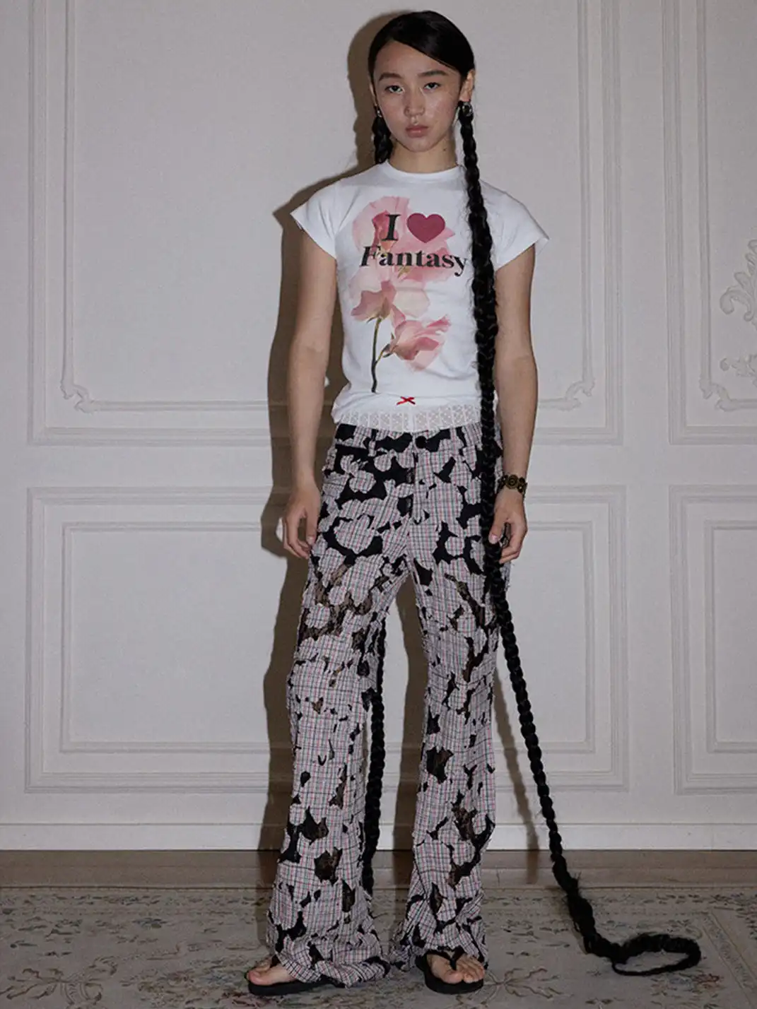 MottoKiraku | Lace Spliced Hollow Out Long Pants