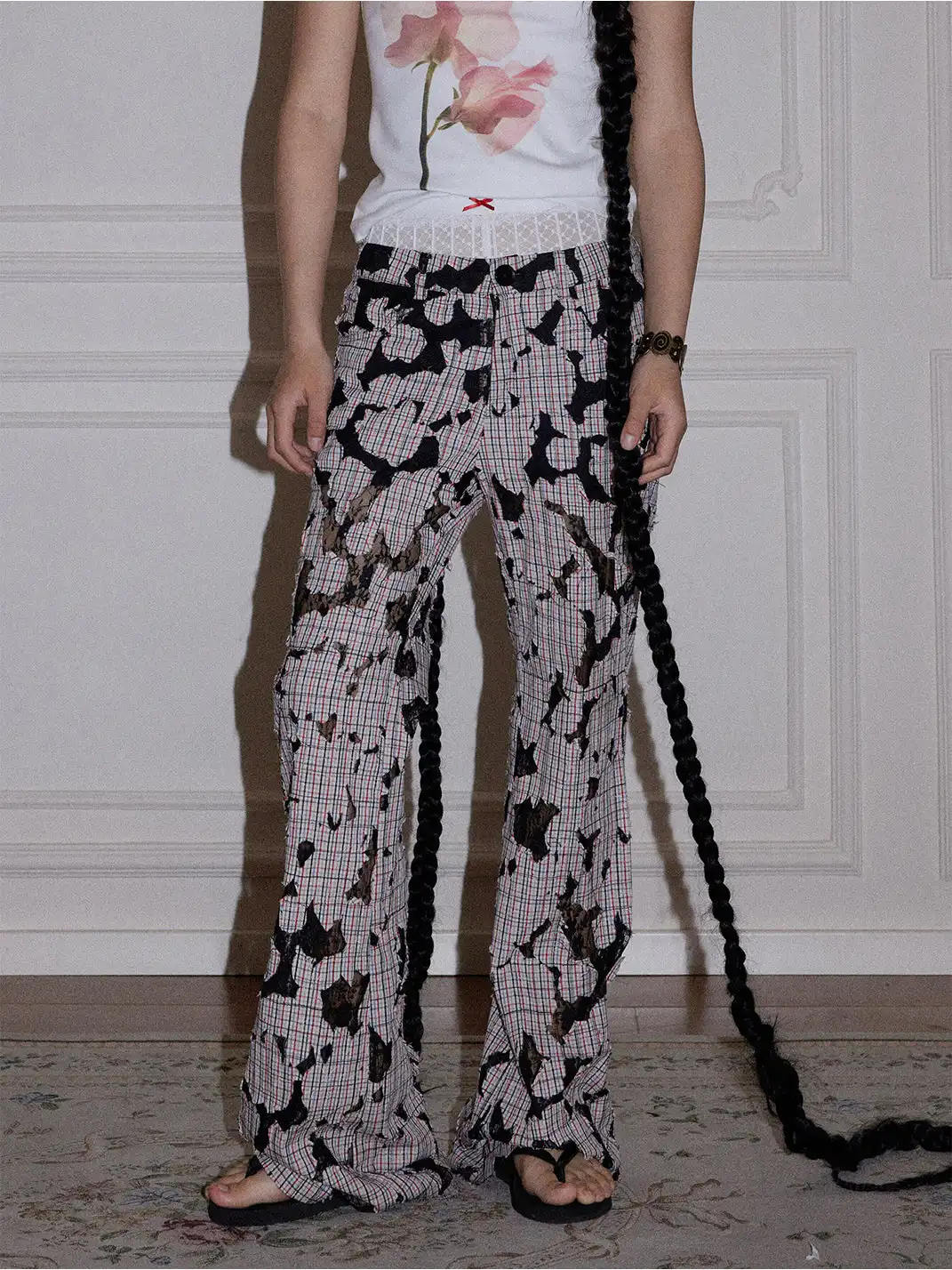 MottoKiraku | Lace Spliced Hollow Out Long Pants