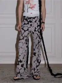 MottoKiraku | Lace Spliced Hollow Out Long Pants