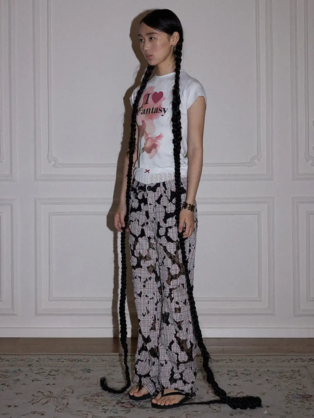 MottoKiraku | Lace Spliced Hollow Out Long Pants