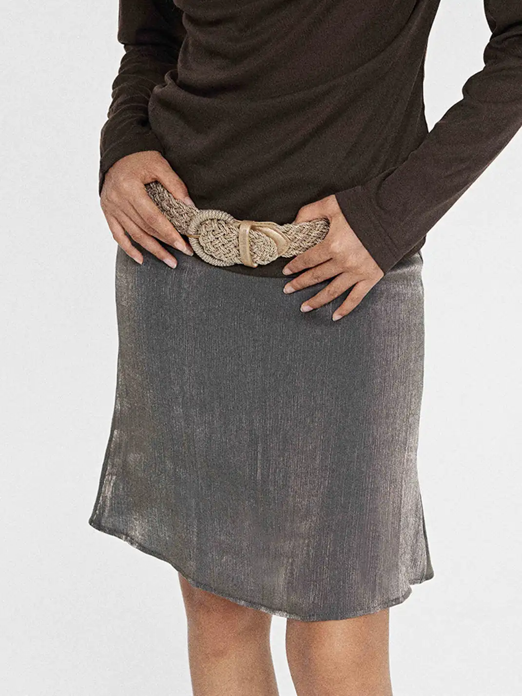 MottoKiraku | Champagne Gold Midi Skirt