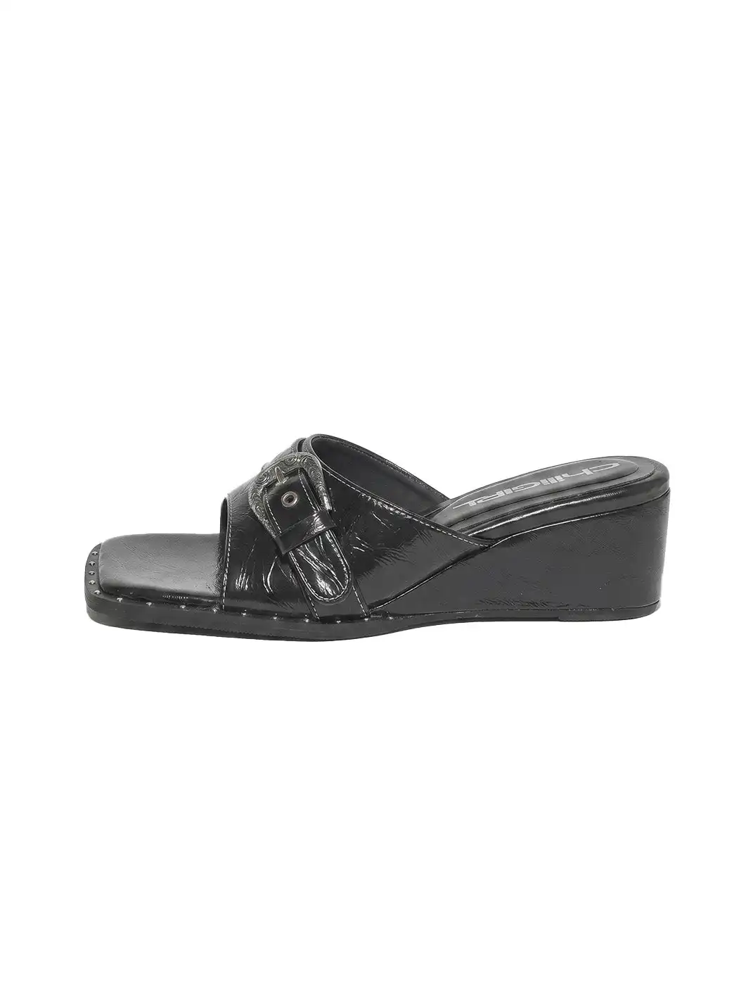 CHILIGIRL | Buckle Square Toe Wedge Slide Sandals