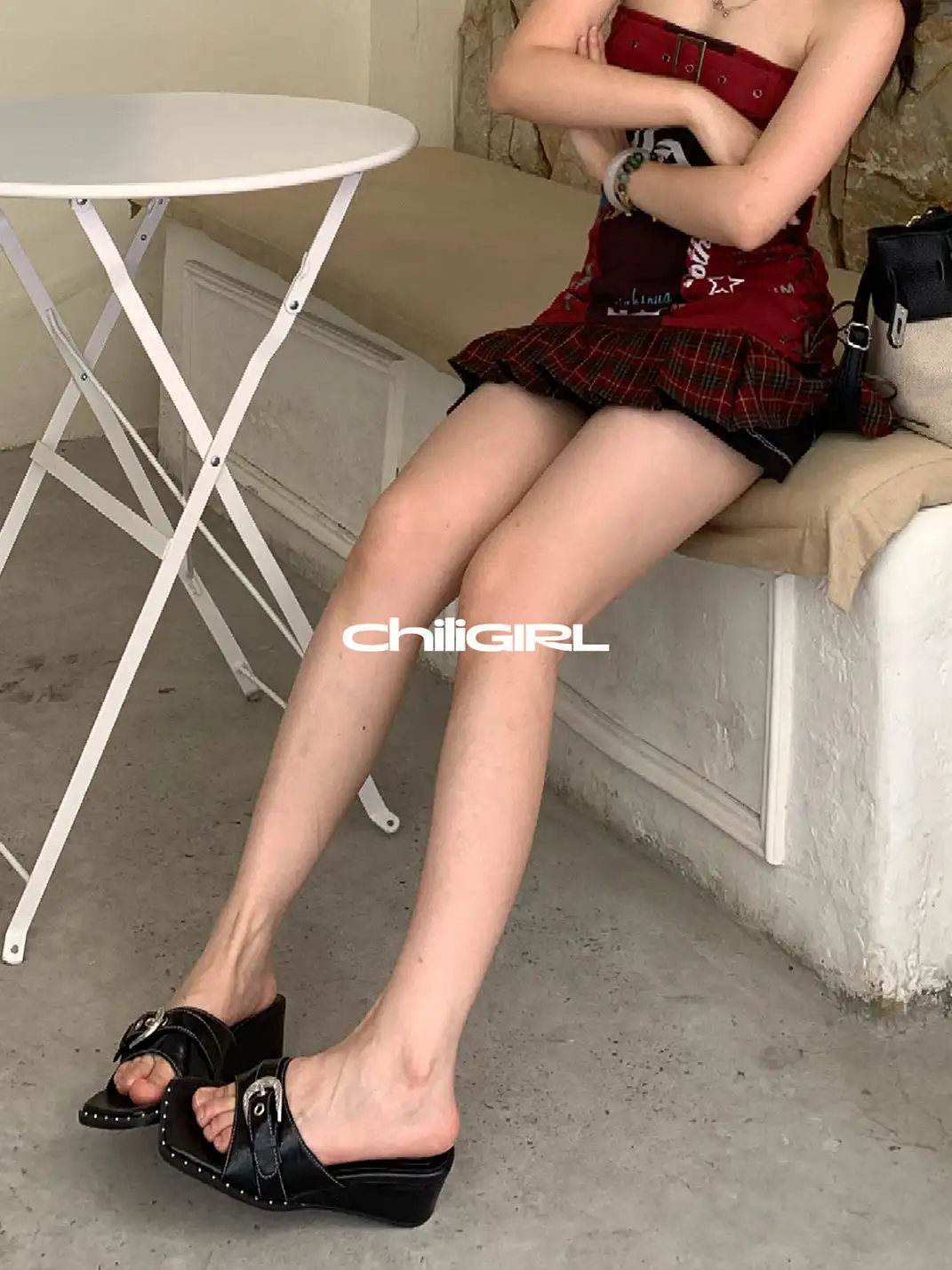 CHILIGIRL | Buckle Square Toe Wedge Slide Sandals