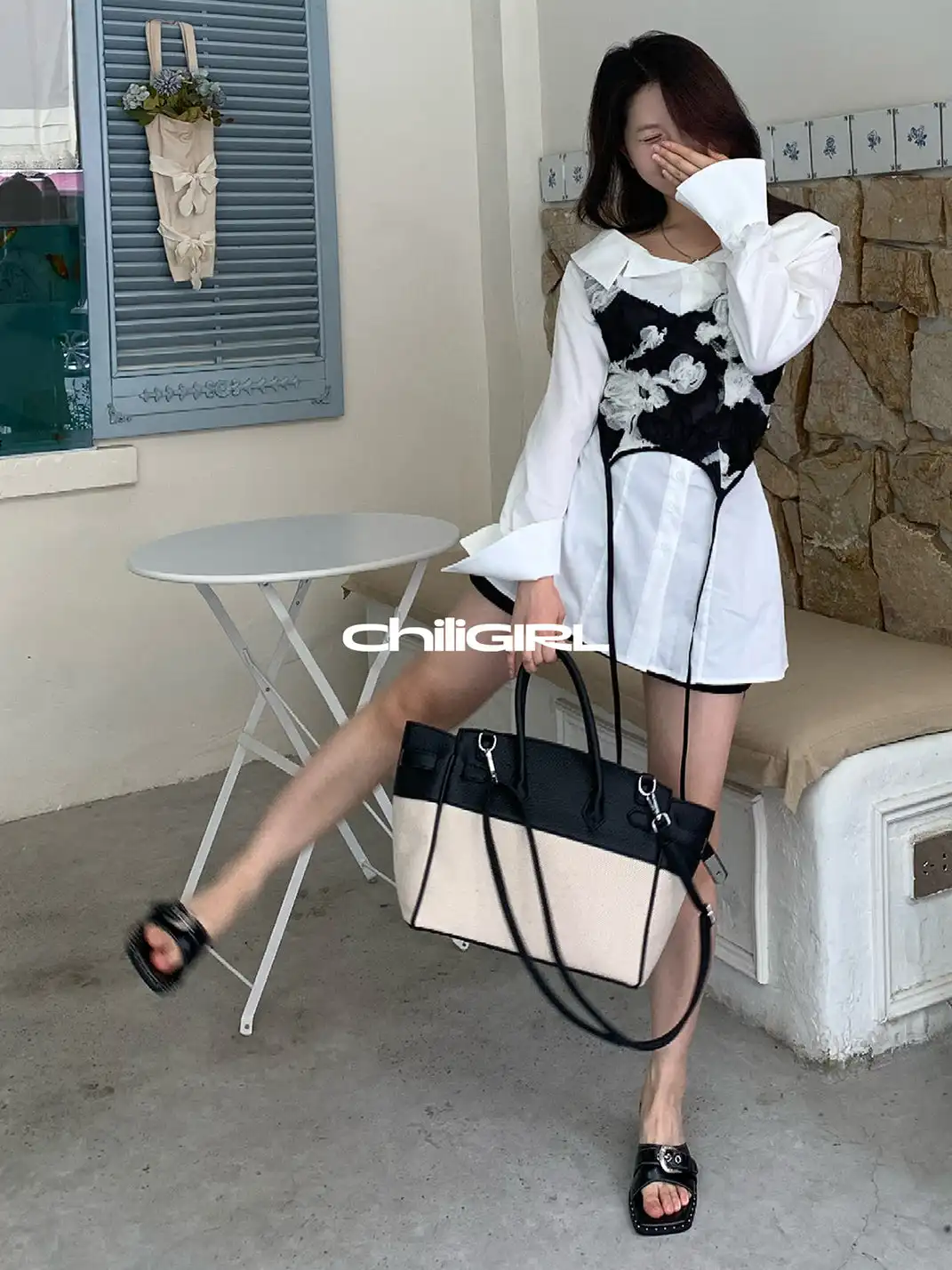 CHILIGIRL | Buckle Square Toe Wedge Slide Sandals