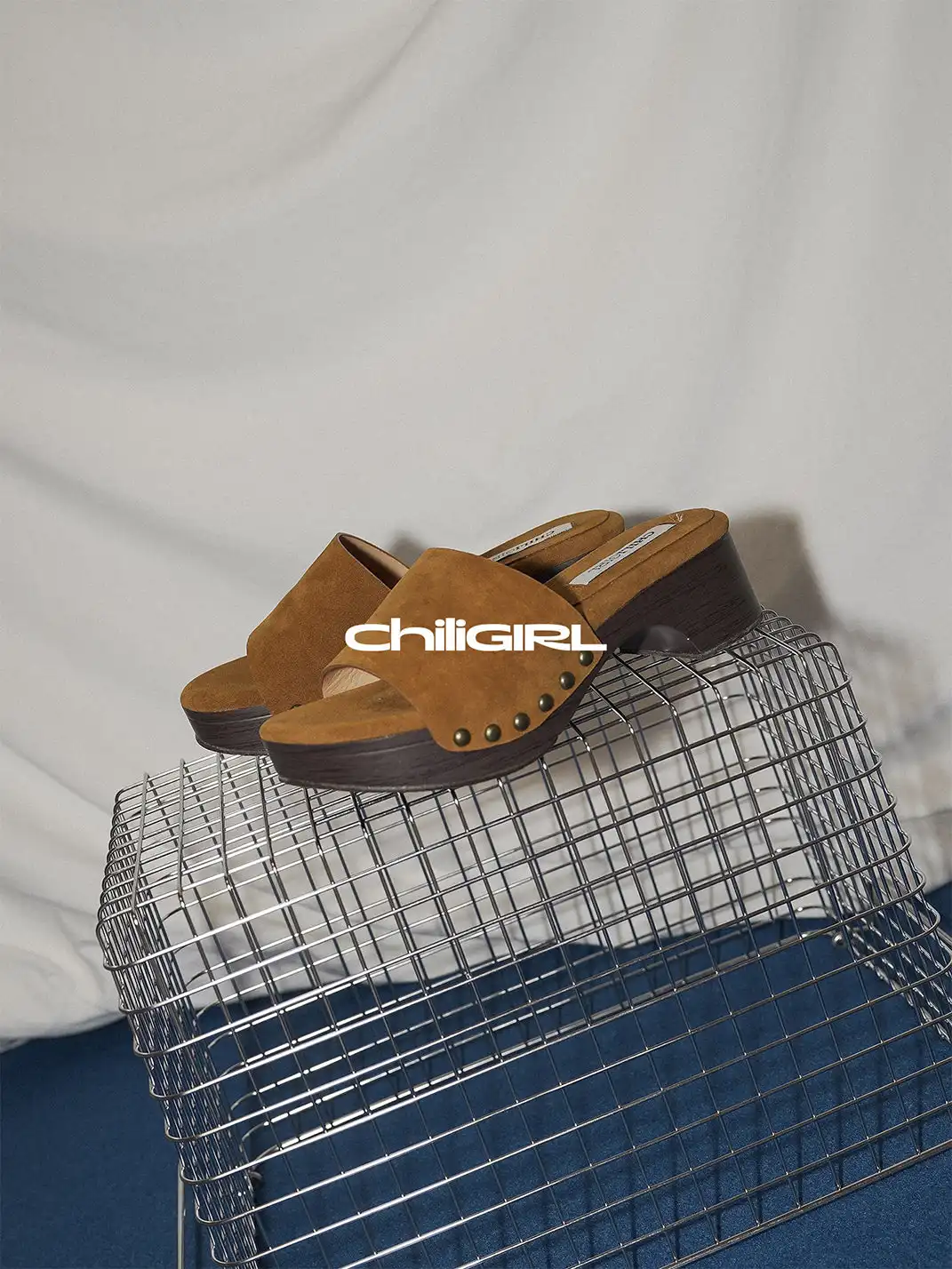 CHILIGIRL | Rivet Chunky Heel Slide Sandals
