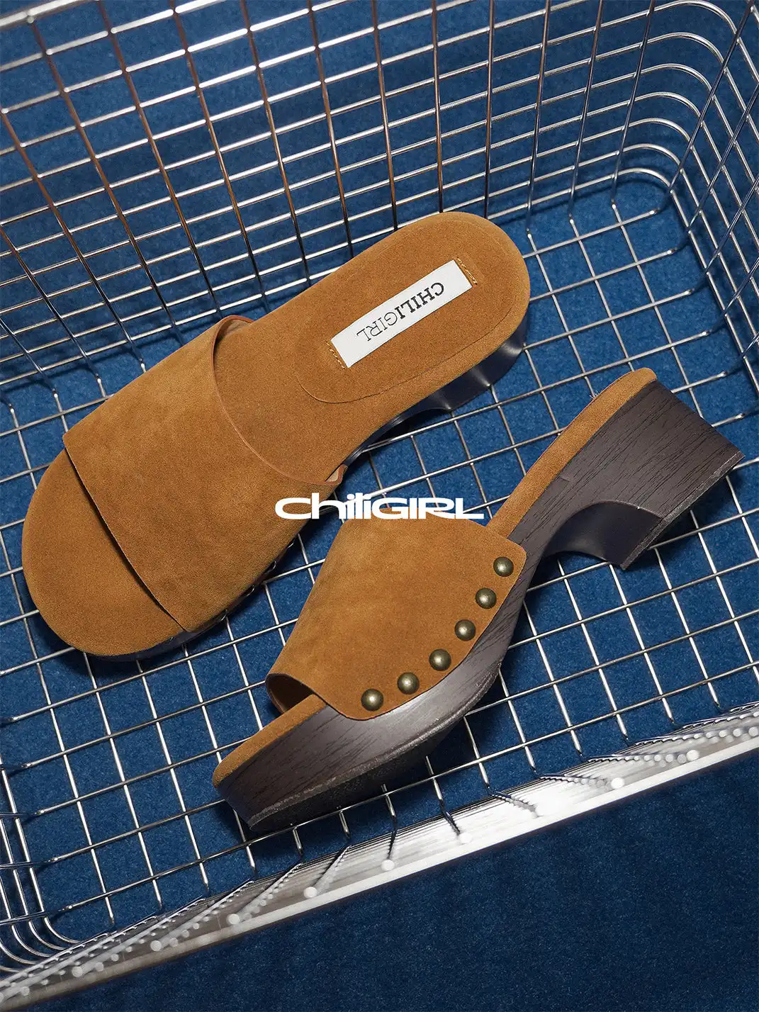CHILIGIRL | Rivet Chunky Heel Slide Sandals