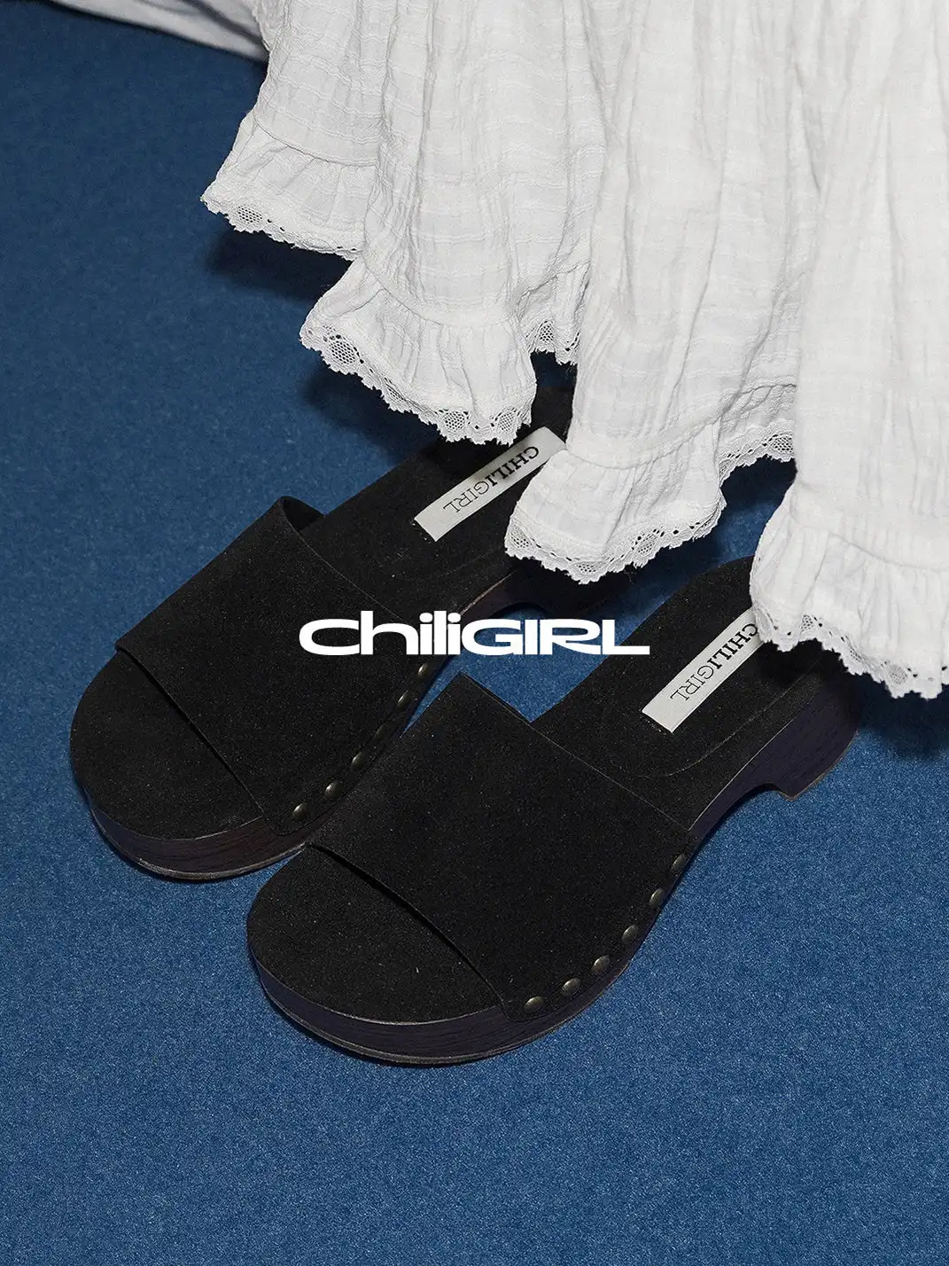 CHILIGIRL | Rivet Chunky Heel Slide Sandals