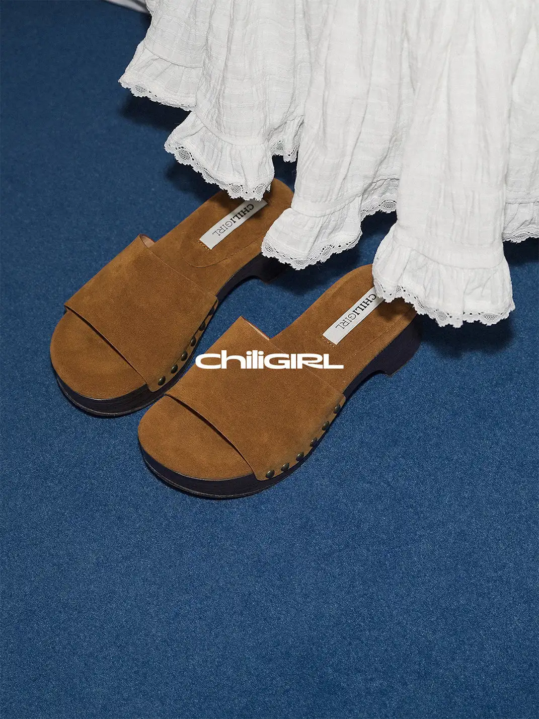 CHILIGIRL | Rivet Chunky Heel Slide Sandals