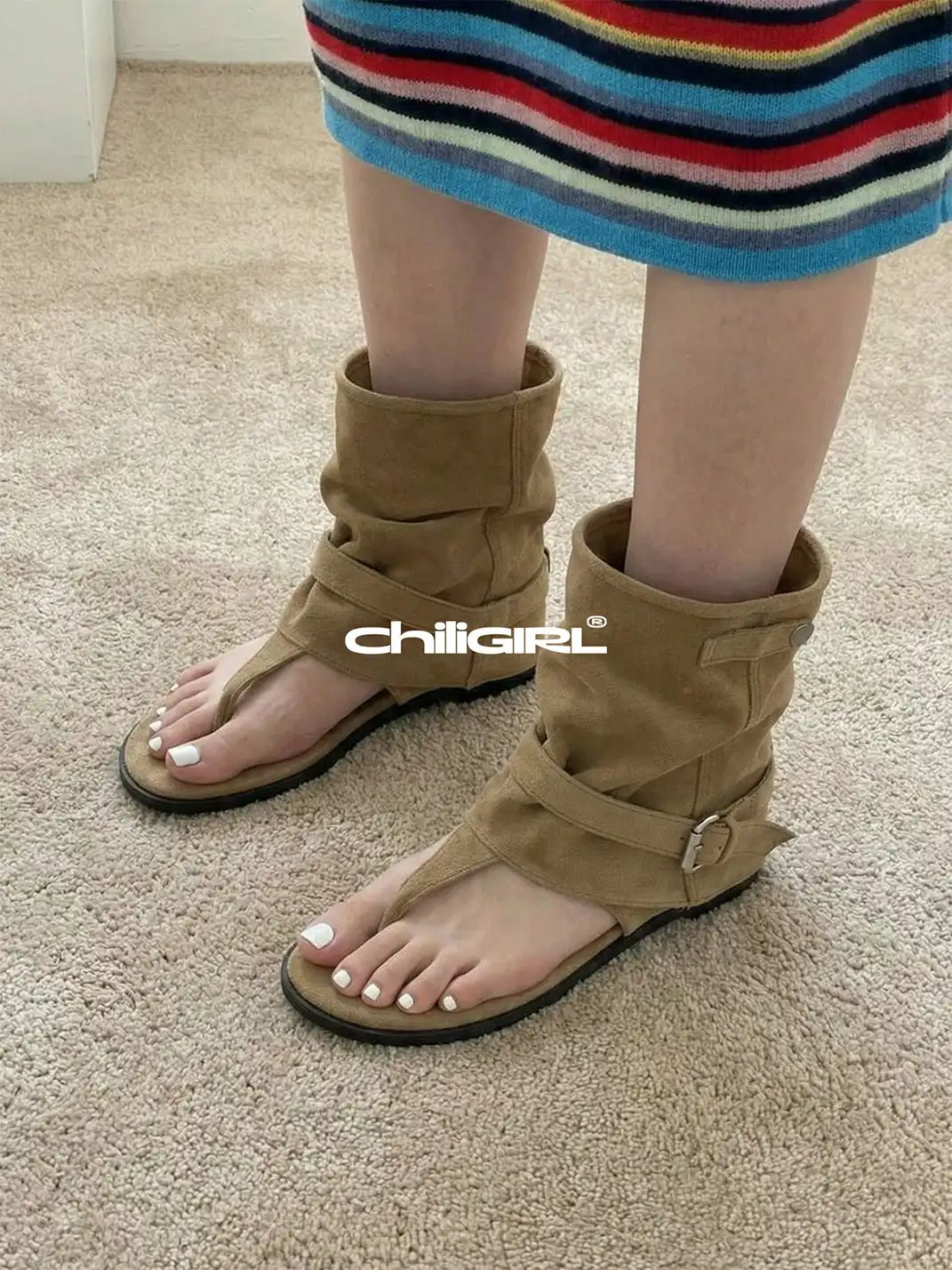 CHILIGIRL | Thong Low Heel Sandal Boots