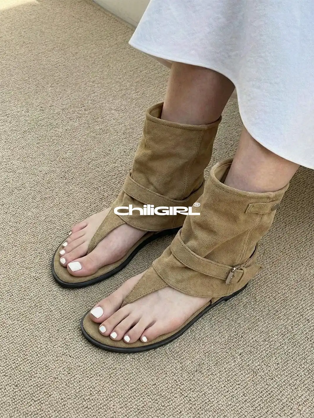 CHILIGIRL | Thong Low Heel Sandal Boots