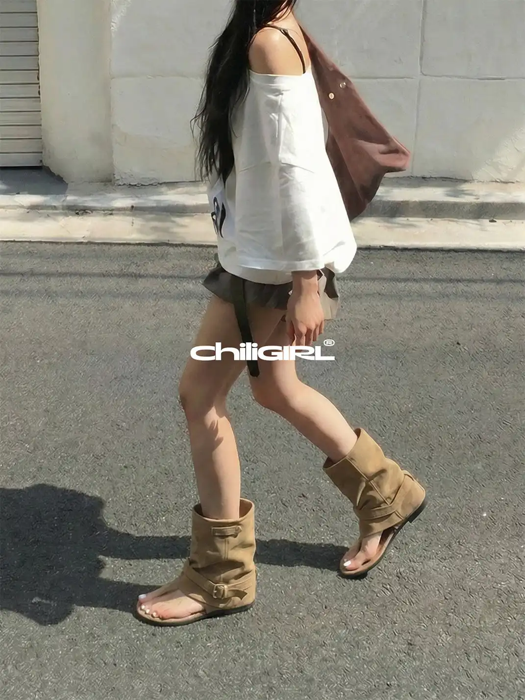 CHILIGIRL | Thong Low Heel Sandal Boots