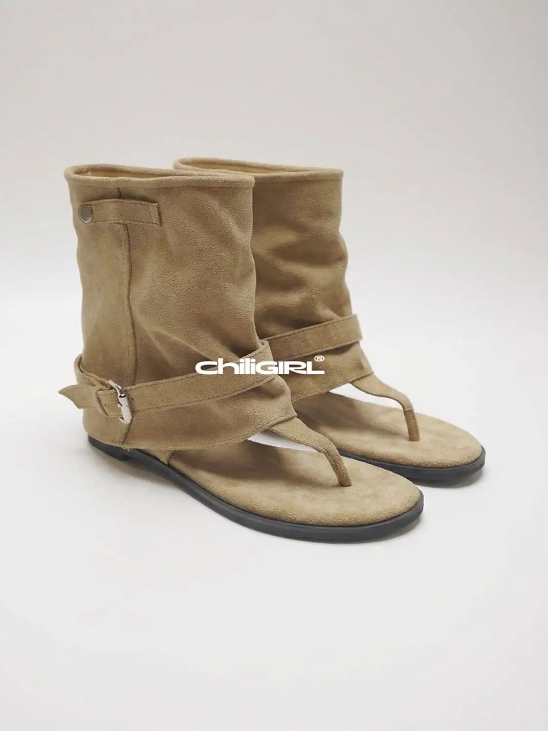 CHILIGIRL | Thong Low Heel Sandal Boots