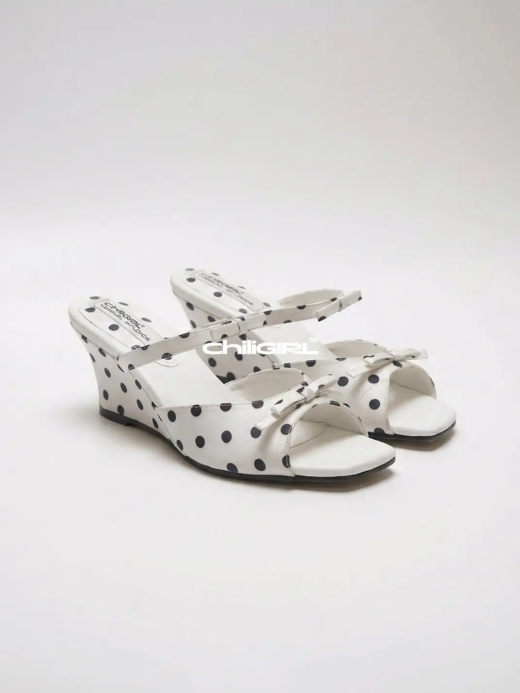 CHILIGIRL | Bowknot Polka Dot Wedge Sandals