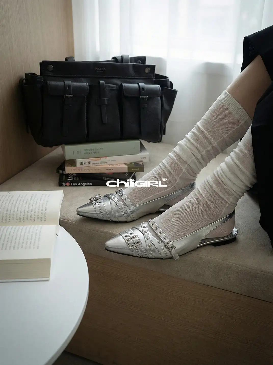 CHILIGIRL | Pointed Toe Low-Cut Buckle Rivet Flat Shoes