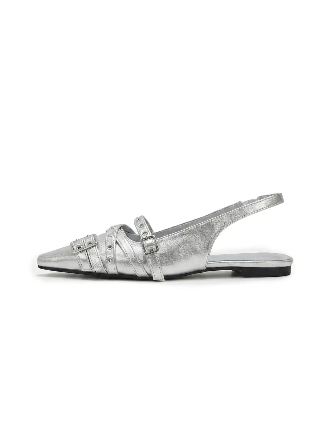CHILIGIRL | Pointed Toe Low-Cut Buckle Rivet Flat Shoes