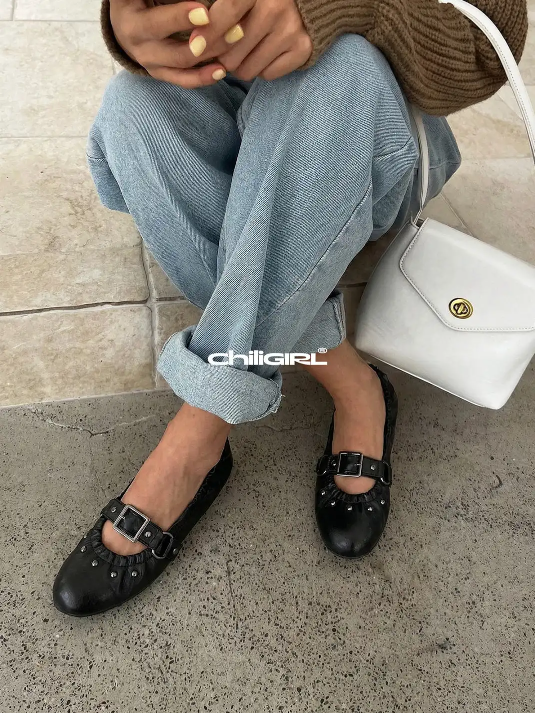 CHILIGIRL | Rivet Buckle Ballet Shoes