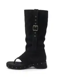 CHILIGIRL | Rivet Low Heel Round Toe Boots