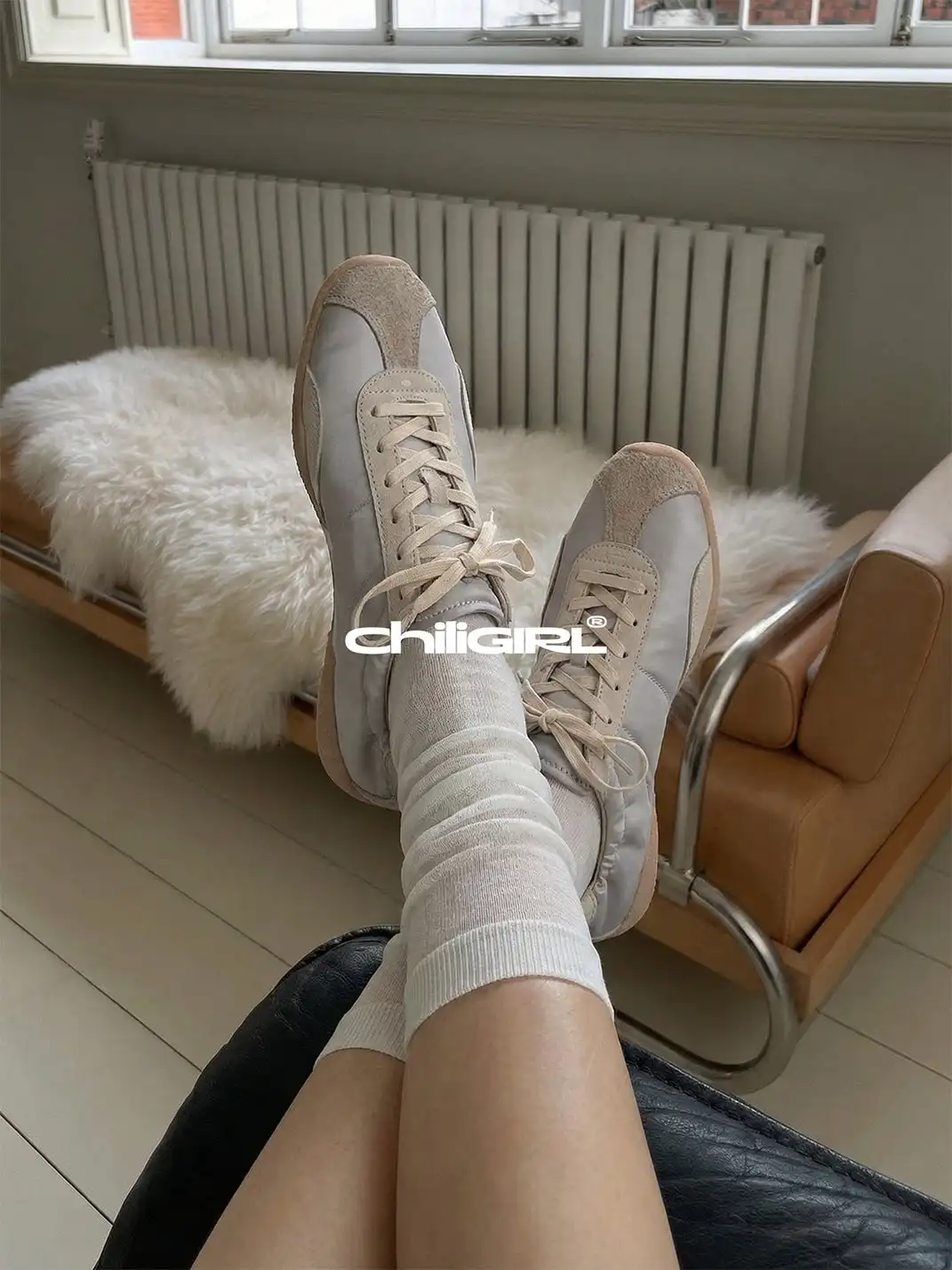 CHILIGIRL | Light Beige Lace-up Trainer Shoes