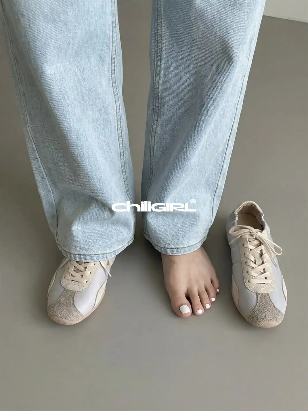 CHILIGIRL | Light Beige Lace-up Trainer Shoes