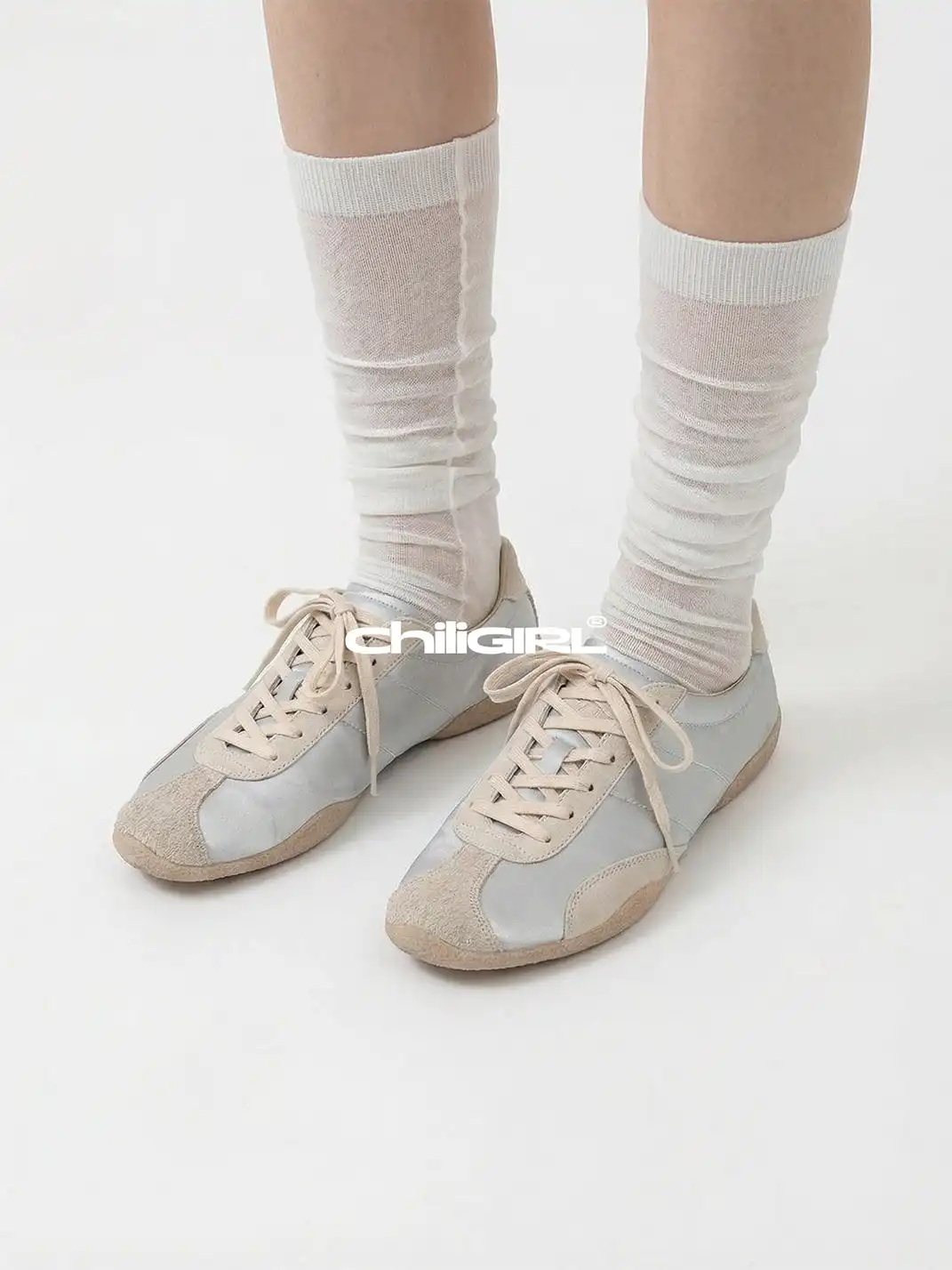 CHILIGIRL | Light Beige Lace-up Trainer Shoes