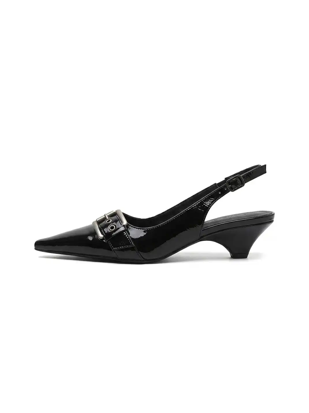 CHILIGIRL | Pointed Toe Rivet Buckle Mid Heel Sandals