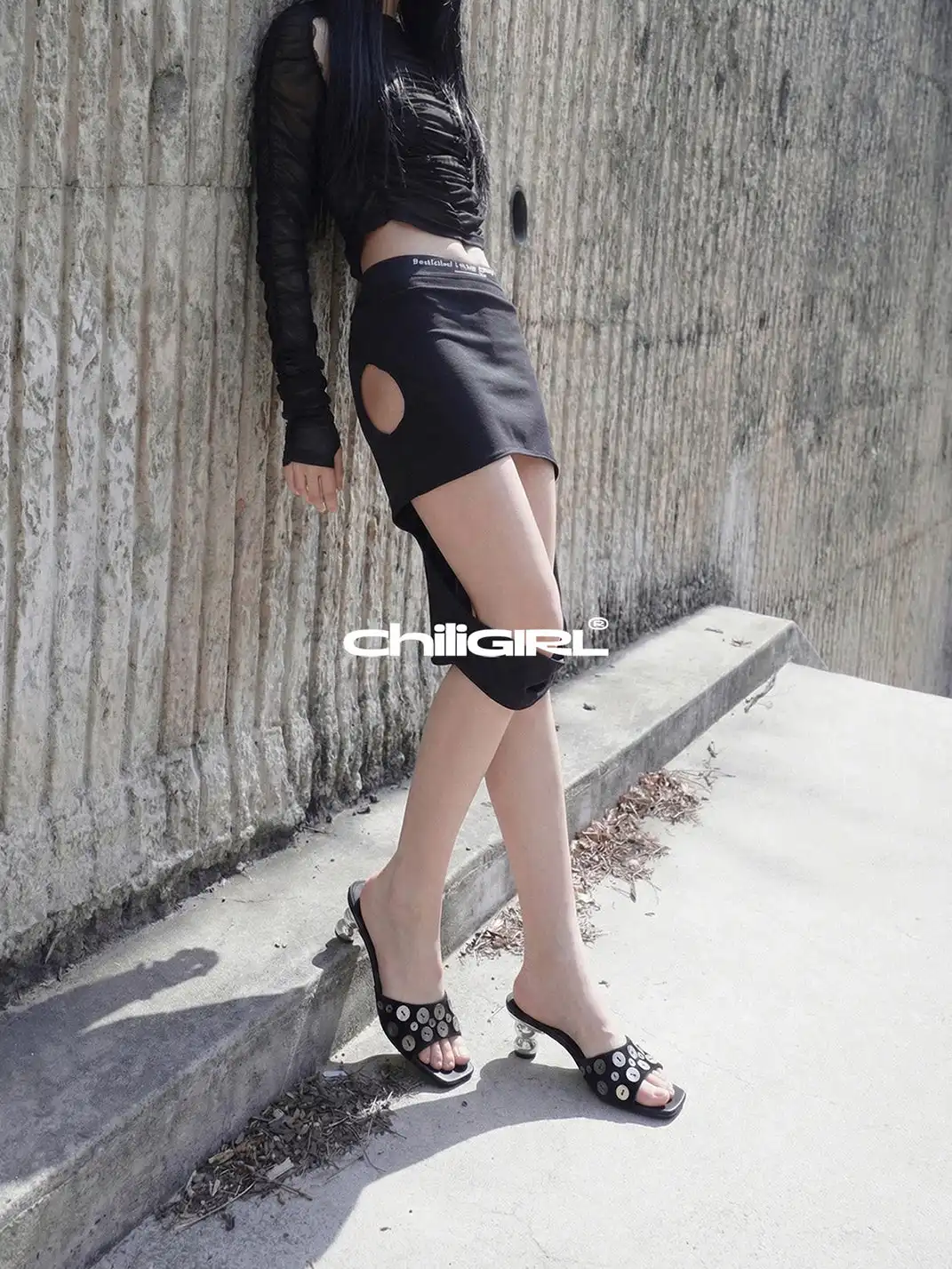 CHILIGIRL | Shell Buckle Open Toe High Heel Slide Sandals