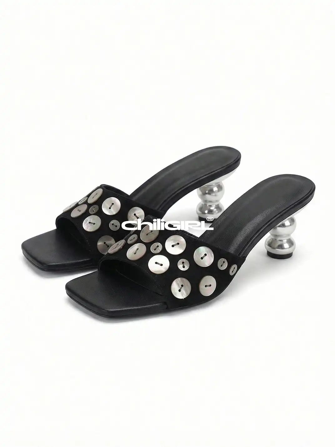 CHILIGIRL | Shell Buckle Open Toe High Heel Slide Sandals