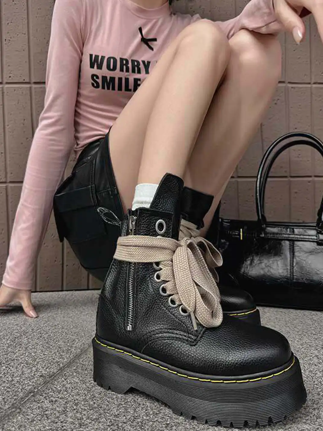 GSL | Platform Combat Boots with Side Zipper