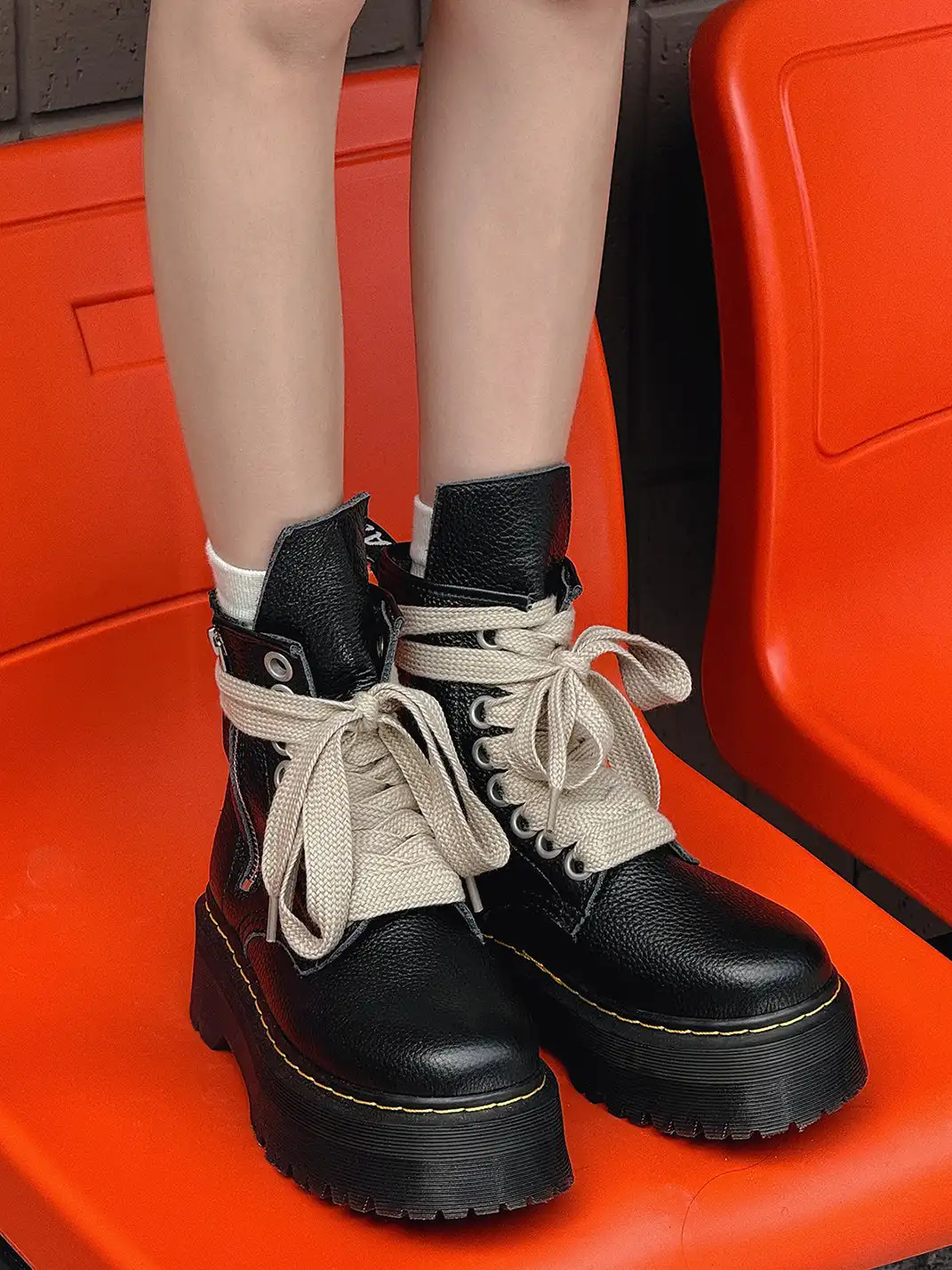 GSL | Platform Combat Boots with Side Zipper