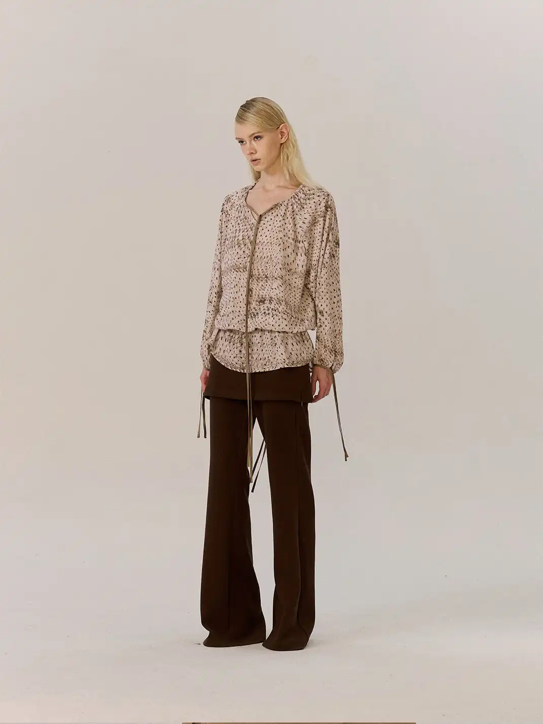 SukiBySuki | Polka Dot Chiffon Backless Drawstring V-Neck Shirt