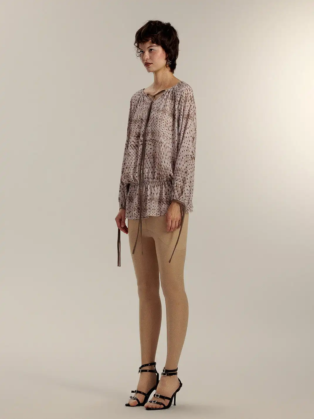 SukiBySuki | Polka Dot Chiffon Backless Drawstring V-Neck Shirt