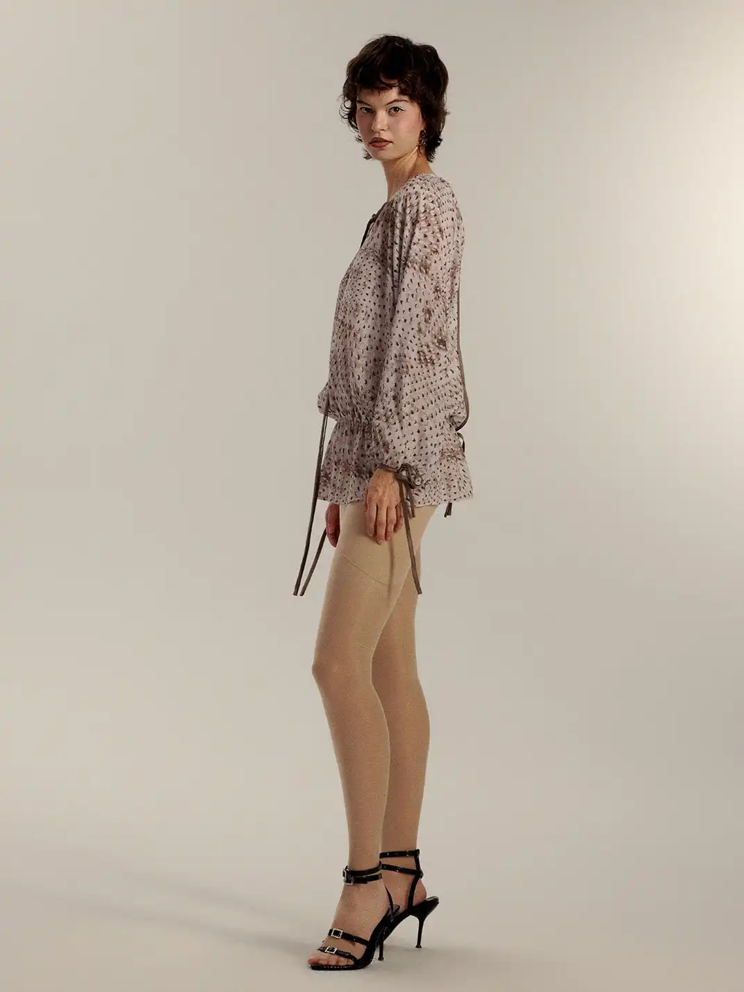 SukiBySuki | Polka Dot Chiffon Backless Drawstring V-Neck Shirt