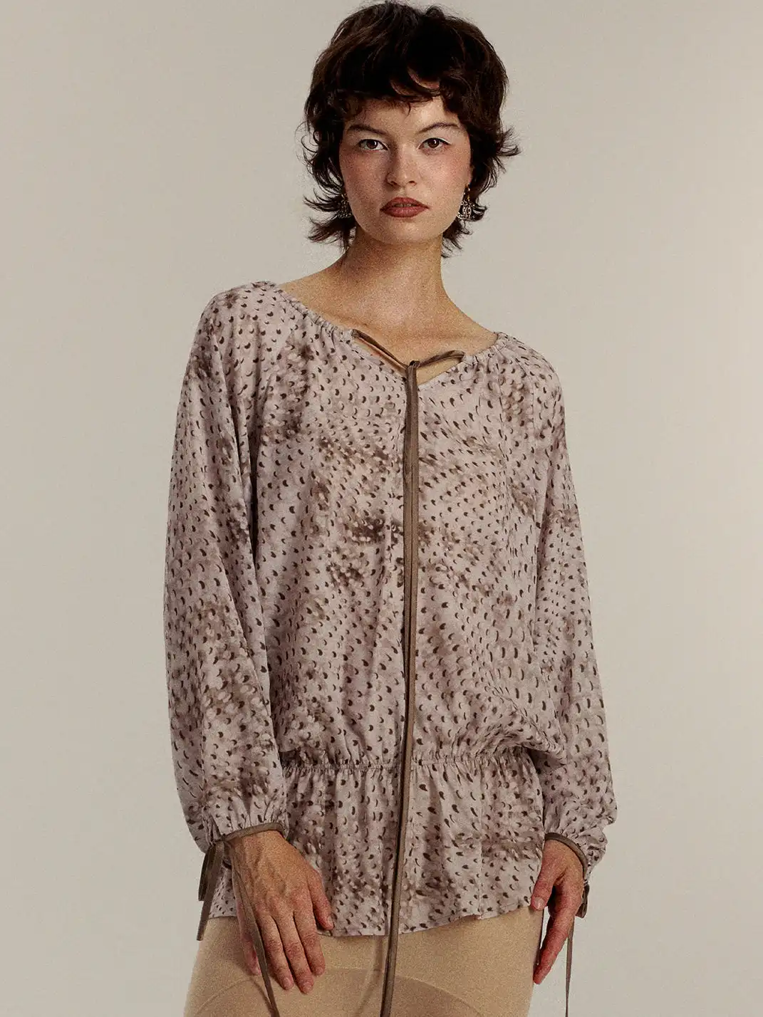 SukiBySuki | Polka Dot Chiffon Backless Drawstring V-Neck Shirt