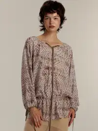 SukiBySuki | Polka Dot Chiffon Backless Drawstring V-Neck Shirt