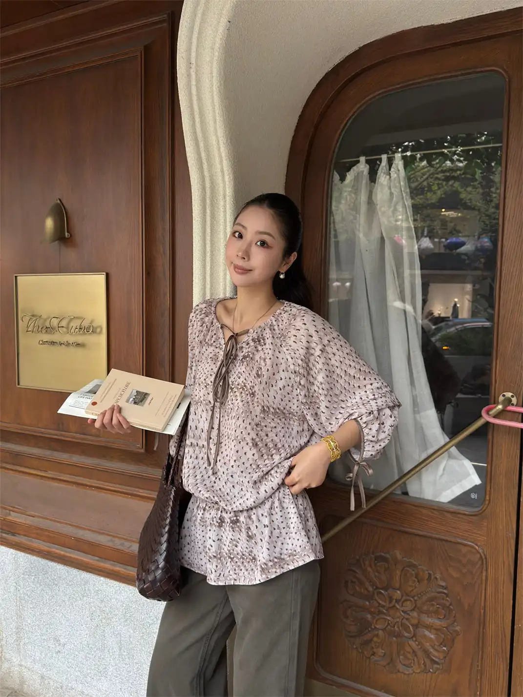 SukiBySuki | Polka Dot Chiffon Backless Drawstring V-Neck Shirt